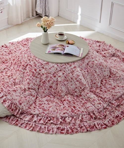 ベッド 寝具 ツイード柄フリルこたつ掛け布団│長方形 235×185cm「フルーエ/大人可愛い」_12