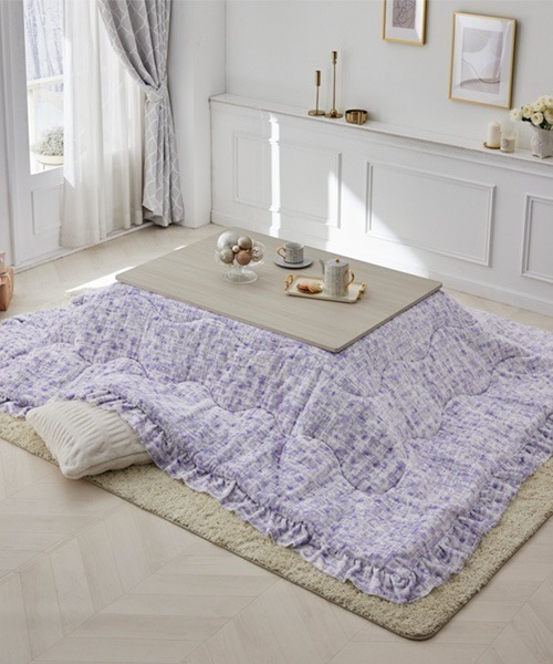 ベッド 寝具 ツイード柄フリルこたつ掛け布団│長方形 235×185cm「フルーエ/大人可愛い」_4