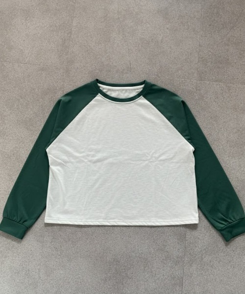 FCRB 26ss 初売り新年　最新作ロンT グリーン 長袖Tシャツ 美品 tシャツ 「26年春新作」ラグランカラーショートロンT レディース