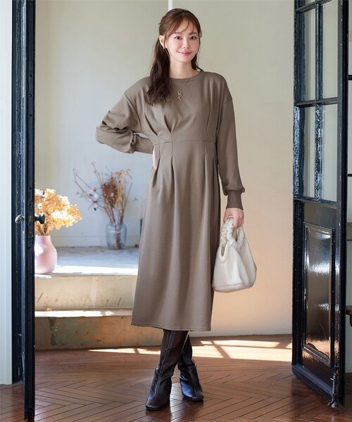 「Tiaclasse」 長袖ワンピース M モカ レディース_画像3