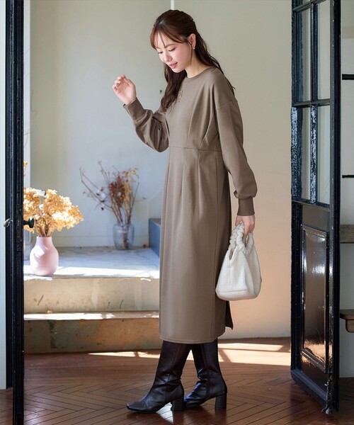 「Tiaclasse」 長袖ワンピース M モカ レディース_画像6