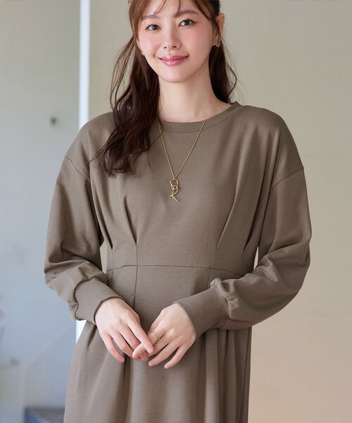 「Tiaclasse」 長袖ワンピース M モカ レディース_画像7