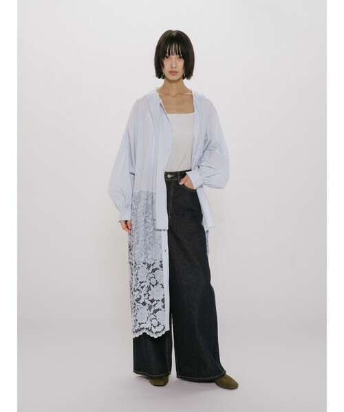 美品 ミディウミソリッド 2万円 ピンタック シャツワンピース ブルー