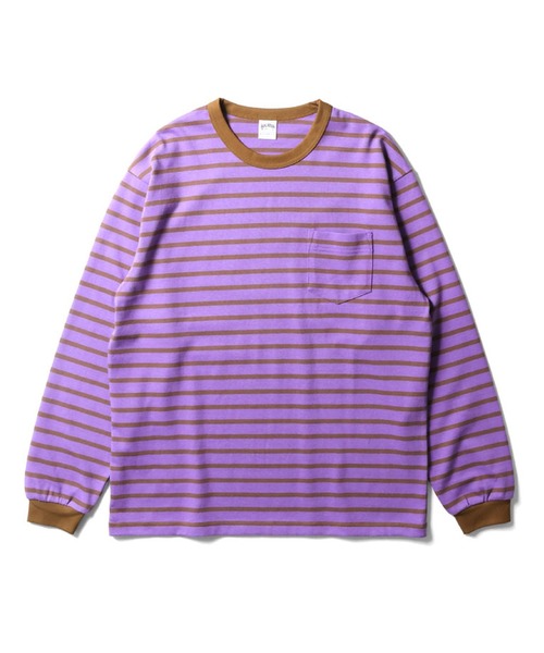 新品 E'S ボーダーロンT パープル L HOUSTON（ヒューストン） tシャツ ボーダーロングTシャツ メンズ
