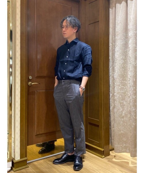 スラックス コットンブレンド　ウォッシャブル　プレーンフロント　トラウザーズ　TOKYO model メンズの画像