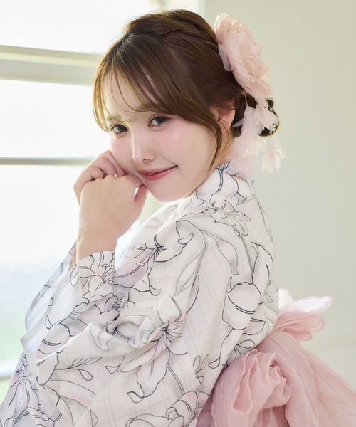 浴衣 セパレート NICE CLAUP ピンク×花柄 白帯 one after another NICE CLAUP 浴衣 「1人で着られる」セパレート浴衣