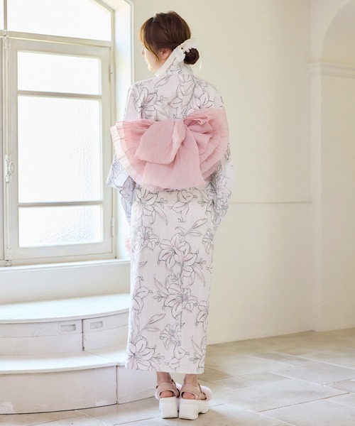 浴衣 セパレート NICE CLAUP ピンク×花柄 白帯 one after another NICE CLAUP 浴衣 「1人で着られる」セパレート浴衣