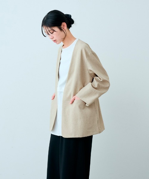 IEDIT（イディット） ジャケット ノーカラージャケット 洗えてしわに