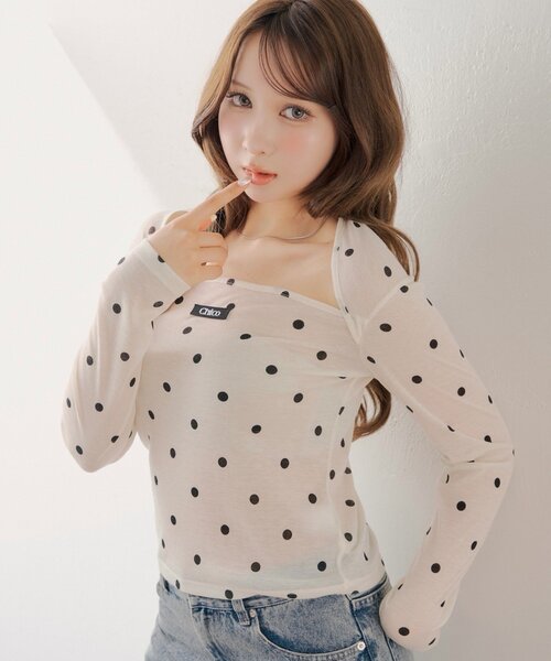 Chico（チコ） tシャツ スクエアネックドットトップス レディース