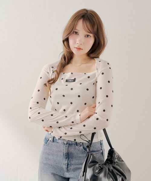 Chico（チコ） tシャツ スクエアネックドットトップス レディース 