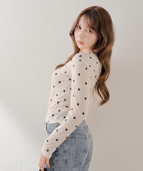 Chico（チコ） tシャツ スクエアネックドットトップス レディース