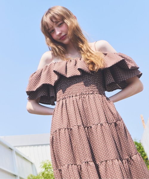 Heather（ヘザー） ワンピース 半袖 2WAYショルダーフリルワンピース