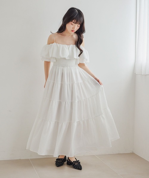 ワンピース 2WAYショルダーフリルワンピース　679986の画像