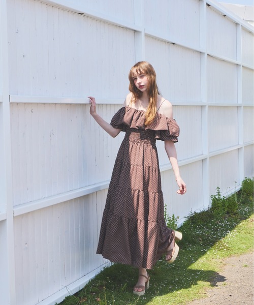 Heather（ヘザー） ワンピース 半袖 2WAYショルダーフリルワンピース