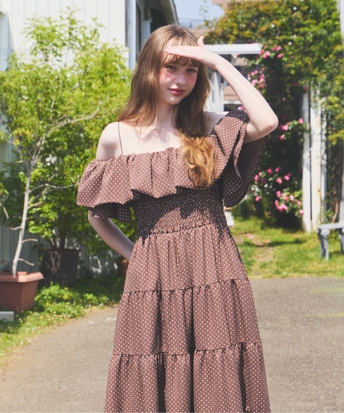 Heather（ヘザー） ワンピース 半袖 2WAYショルダーフリルワンピース