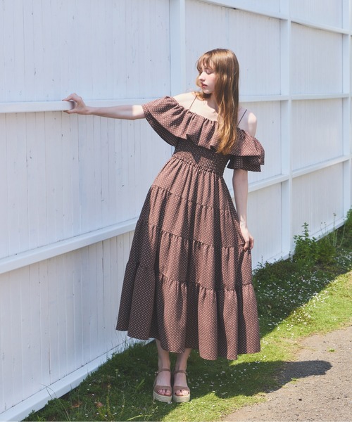 Heather（ヘザー） ワンピース 半袖 2WAYショルダーフリルワンピース