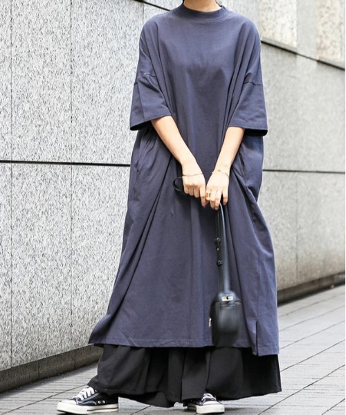 「No one knows」 半袖ワンピース M-L ネイビー レディース_画像3