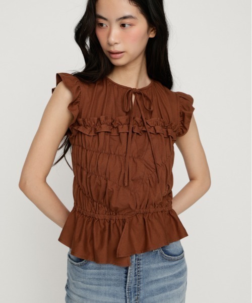 SLY（スライ） ブラウス シャツ ASYMMETRY SHIRRING TOPS