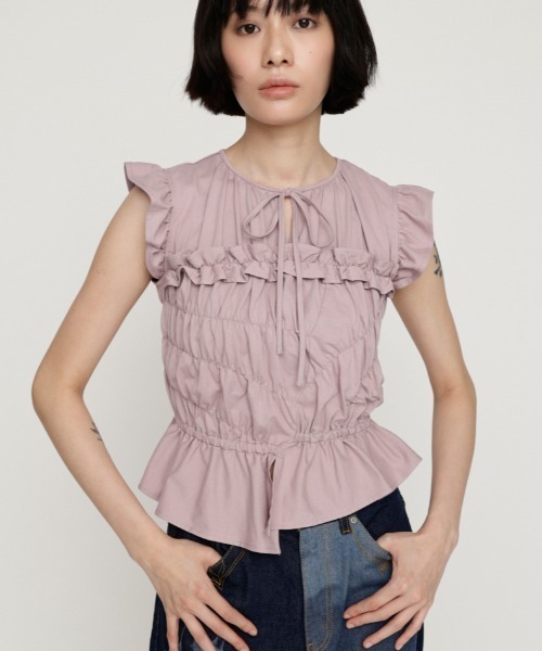 SLY（スライ） ブラウス シャツ ASYMMETRY SHIRRING TOPS