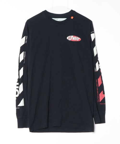 off white（オフホワイト） 長袖Tシャツ M ブラック×レッド メンズ