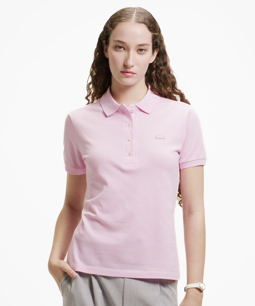 ラコステ 半袖 ポロシャツ レディース S ホワイト 白 爽やか 【 トレンドのワイドシルエット♪ 】 LACOSTE ●DL78 LACOSTE（ラコステ） ポロシャツ ポロ レース調 リボン付き ポインテル