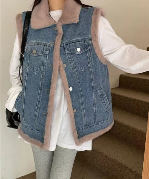 ベスト ジレ エコファーランチデニムベスト レディース : ZOZOTOWN