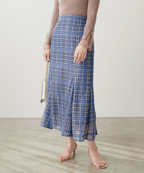 natural couture ロング スカート ツイード風シアーチェックスカート