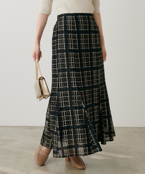 natural couture スカート ツイード風シアーチェックスカート