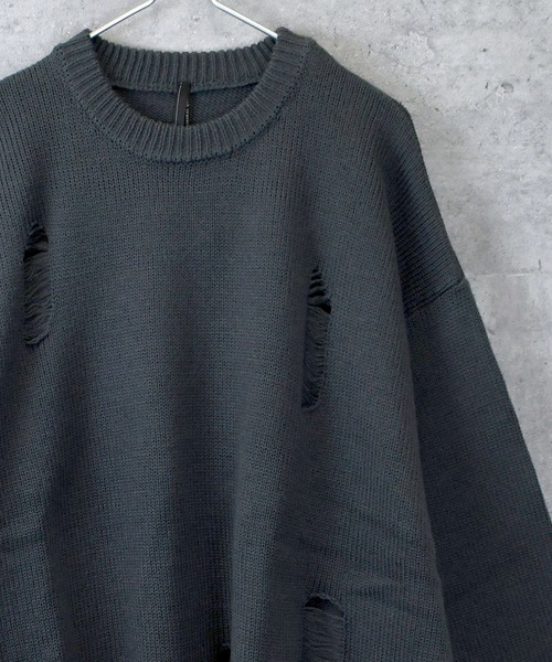 DIESEL ルーズ メタリックニット　ダメージ加工　シルバー　2way 2color ユニセックス ダメージニット 長袖 ダメージ加工