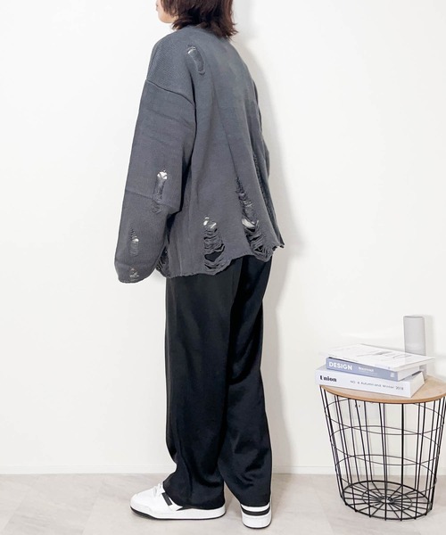 DIESEL ルーズ メタリックニット　ダメージ加工　シルバー　2way Starting Over セーター ニット ダメージ加工バルキークルー