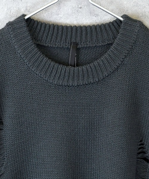 kotohayokozaya アクリルニット セーター ニット 5G アクリルバルキーニット ダメージ加工クルーネック