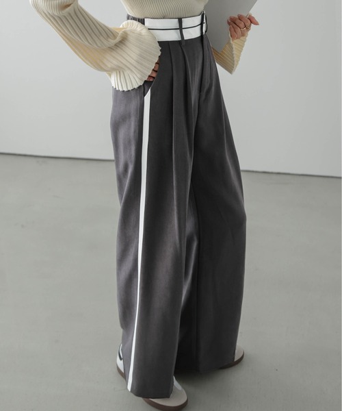 ベージュ サイドライン ワイドパンツ セール】 サイドラインパンツ