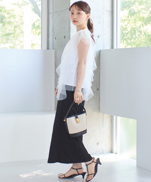 LAVEANGE tシャツ チュールフリルスリーブトップス レディース