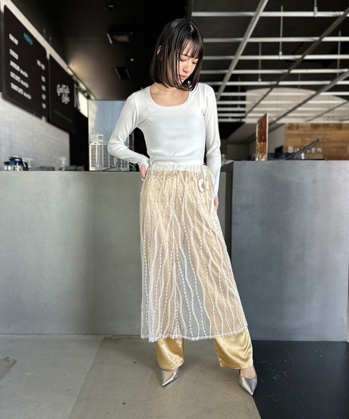 Kotoe スカート シースルー ロングレーススカート シアー