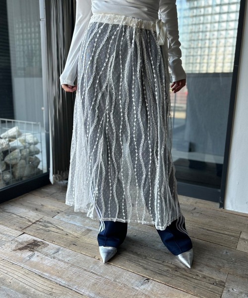 Kotoe スカート シースルー ロングレーススカート シアー