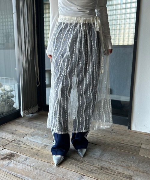 Kotoe スカート シースルー ロングレーススカート シアー