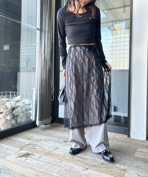 ヨーカン ロングスカート　シースルースカート y2k グランジ　蝶々柄　グレー ヨーカン ロングスカート シースルースカート y2k グランジ