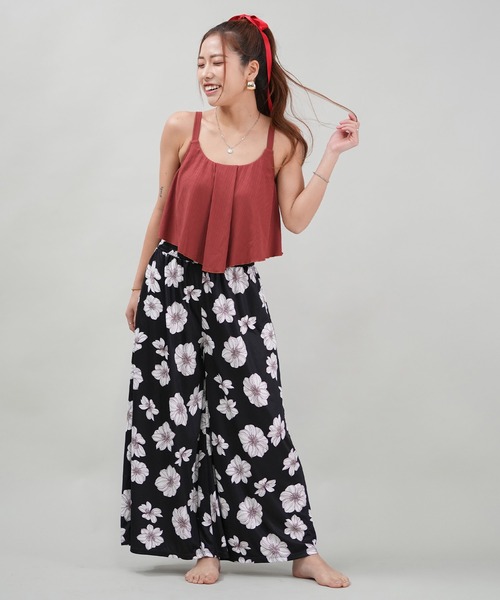 Beach Queen 水着 フラワー柄ガウチョパンツ＋タンキニ3点セット 水陸  