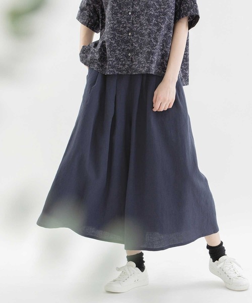 美品☆nop de nod リネンレーヨンもくもくプリントスカート ネイビー nop de nod（ノップドゥノッド） スカート リネンコットンパナマタック
