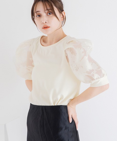 tシャツ オパール袖切替鹿の子トップス レディース