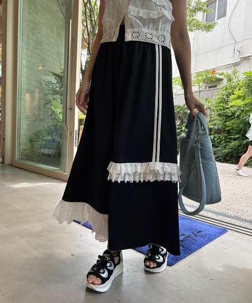 スカート side line jersey lace skirt/サイドラインレース