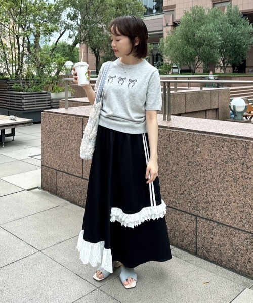 スカート side line jersey lace skirt/サイドラインレース
