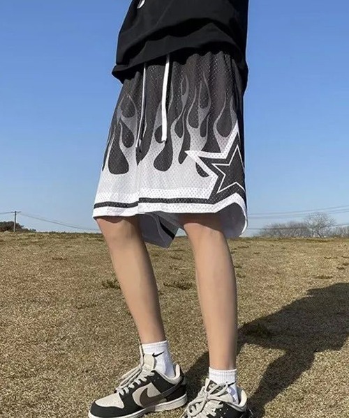ALMO パンツ ファイヤーパターンメッシュハーフパンツ(NEZ