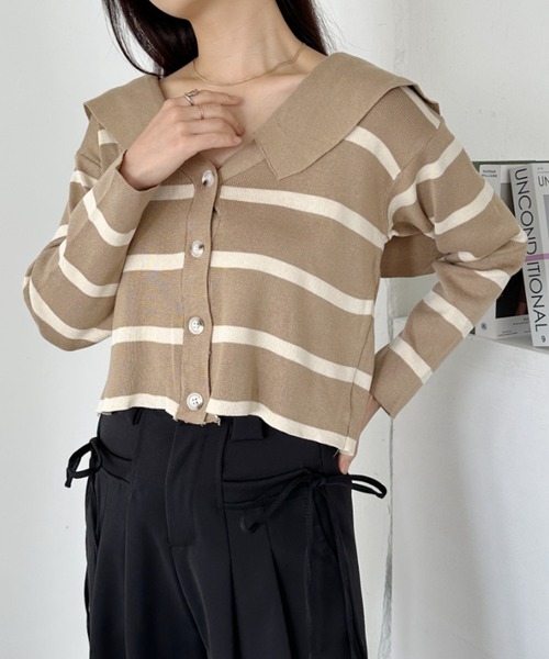 CLEA ニット セーター セーラーカラーボーダーニットカーディガン
