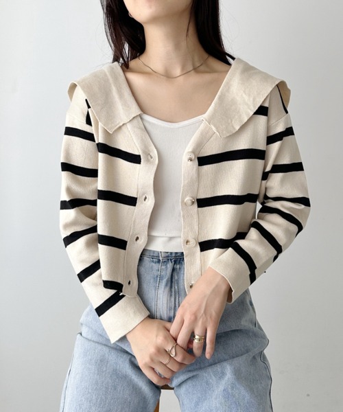 CLEA ニット セーター セーラーカラーボーダーニットカーディガン