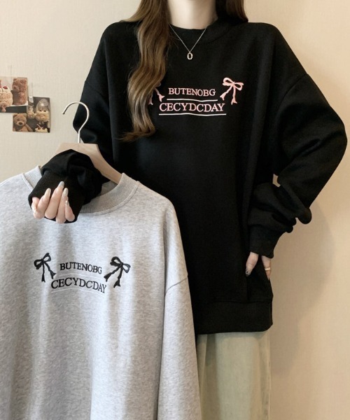 DIAVEL トレーナー スウェット リボン刺繍ルーズスウェット