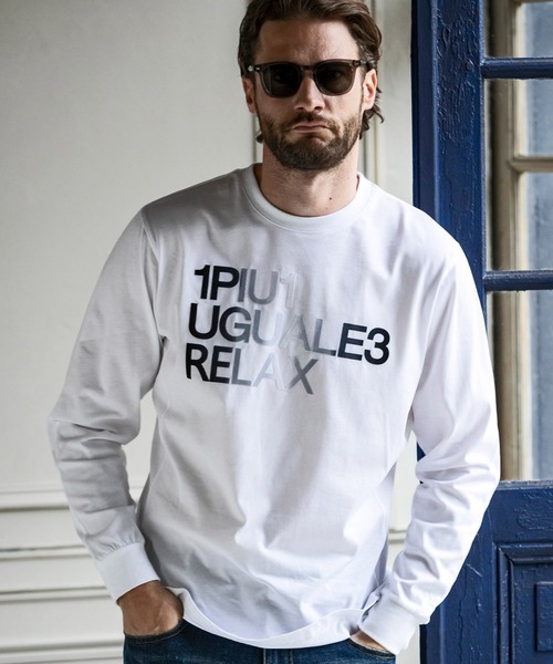 【1PIU1UGUALE3 RELAX】フェイクレザー ロゴ 半袖 Tシャツ 1PIU1UGUALE3 RELAX フェイクレザーロゴロングTシャツ | ウノ