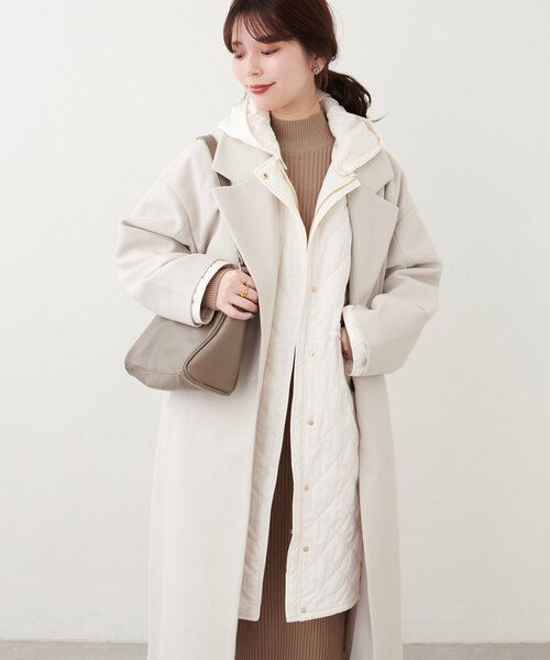 natural couture コート アウター ウエストドロスト中綿キルトコート