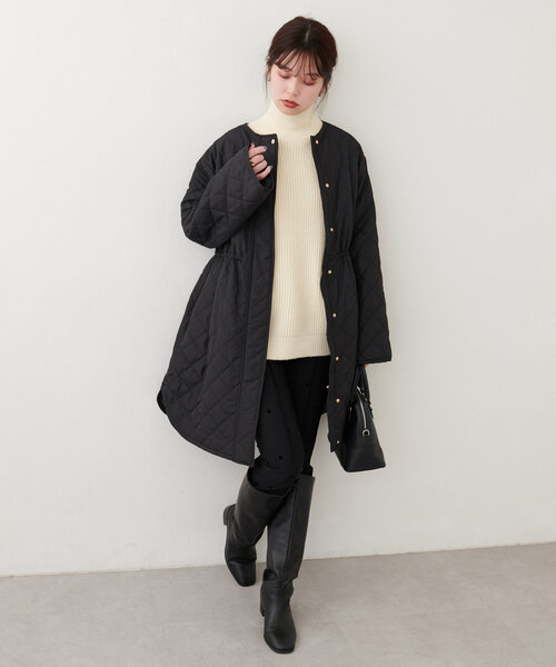 natural couture コート アウター ウエストドロスト中綿キルトコート