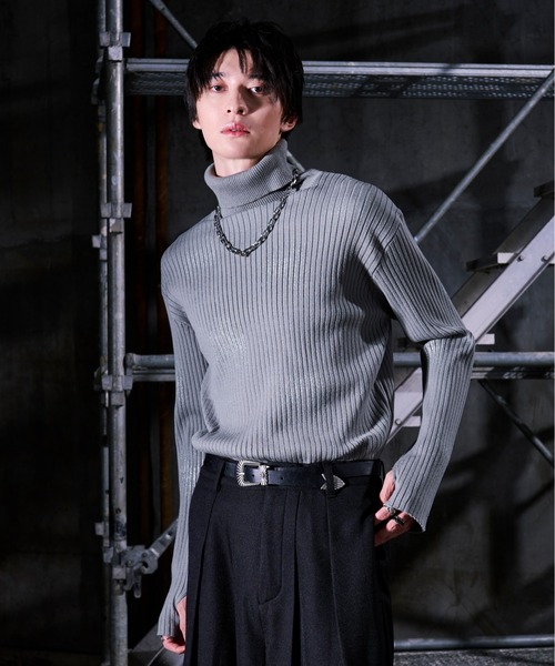 ELFORBR タートルネックニット Ellno Loset セーター ニット 箔プリントタートルニット